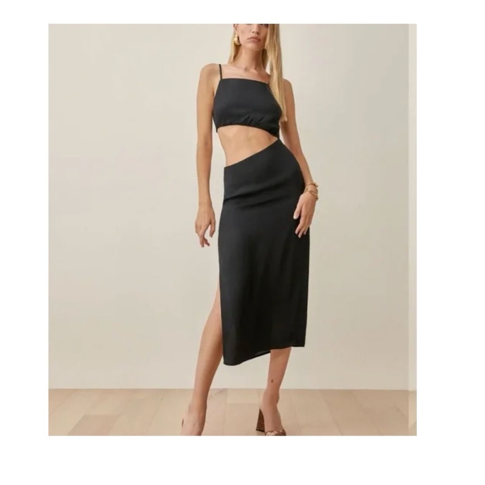 Reformation Kiwi Black Cut Out Formal Midi Dress, Size 2